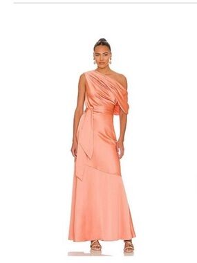 One-Shoulder Peach Satin Evening Gown